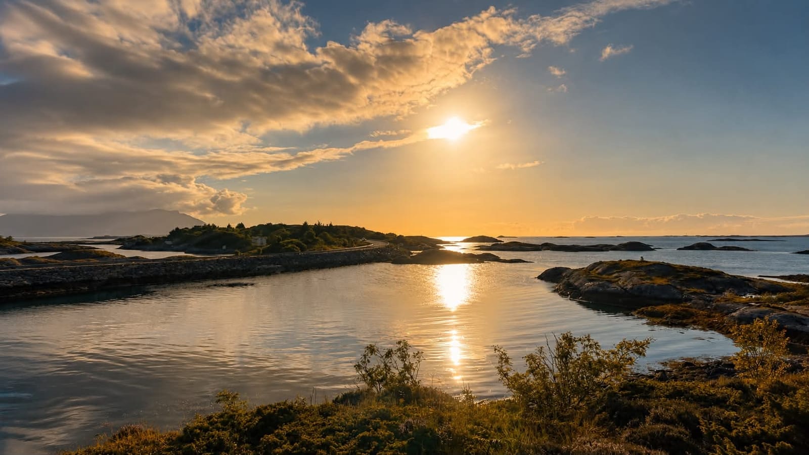 The road along the water at the Atlantic Road at sunset