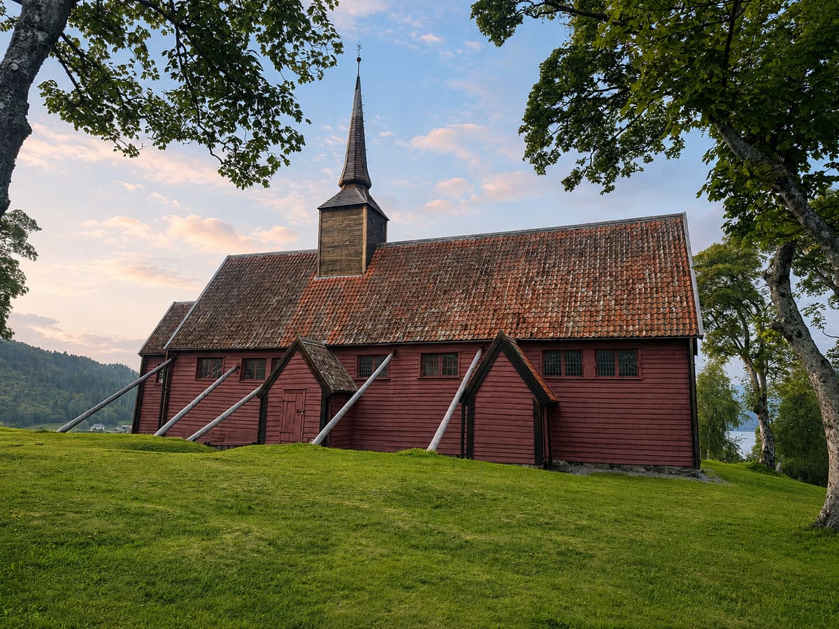 Kvernes Stave Church seen from the churchyard